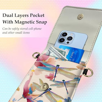 Small Crossbody Bags for Women Touchscreen Cell Phone Bag Cross Body Purses with adjustable Strap,Gifts For Teenage Girls - color: Dragonflies with Rainbow Wings