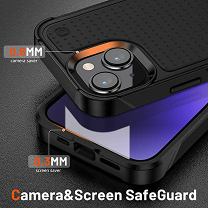 Designed for iPhone 14 Case iPhone 13 Case 2 in 1 Gift Militay Grade Drop Protective Rugged Heavy Duty Cover Shockproof for iPhone 14 Phone Case for Women Men boy Girl (Black) - color: Black