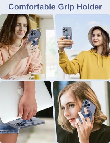 EWA MagOne 3rd Gen [Compatible with MagSafe] Phone Grip Stand with Finger Strap, Removable Magnetic Ring Holder Kickstand Loop for iPhone 17,16,15,14,13,12 Series-(Blue) - color: Blue