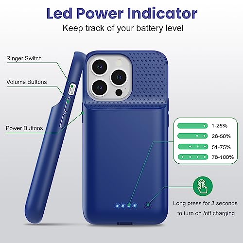 Battery Case for iPhone 14/13/13 Pro (6.1 Inch),Upgraded 7500mAh Ultra-Slim Portable Charging Case Rechargeable Protective Extended Battery Pack for iPhone 14/13/13 Pro Charger Cover-Blue - color: Blue