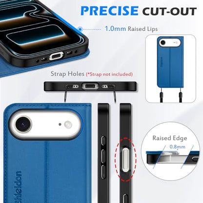 SHIELDON Genuine Leather Wallet Case for iPhone Air 6.5", Sapphire Blue | Magnetic Closure, RFID Blocking, Credit Card Holder, Kickstand, Folio Design, Shockproof Phone Cover - color: Sapphire Blue