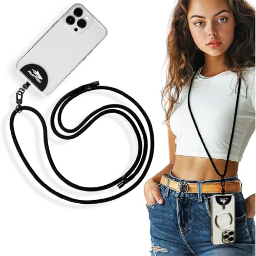 Pilotfish Team Phone Lanyard Strap – Universal Neck & Crossbody Cell Phone Holder, Anti‑Drop, Adjustable for iPhone & Android - color: Black Buckle/Black