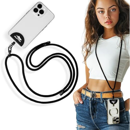 Pilotfish Team Phone Lanyard Strap – Universal Neck & Crossbody Cell Phone Holder, Anti‑Drop, Adjustable for iPhone & Android - color: Black Buckle/Black