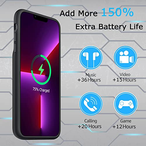 Battery Case for iPhone 13 Pro Max, Upgraded 12000mAh Rechargeable Portable Extended Battery Pack Supported Qi Wireless Charging Case Compatible with iPhone 13 Pro Max (6.7 inch) Charger Case (Black) - size: iPhone 13 Pro Max(6.7 inch)