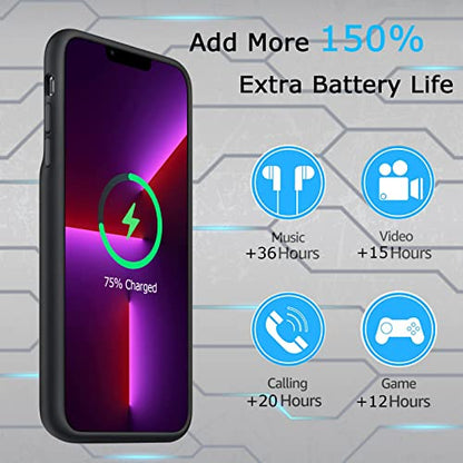 Battery Case for iPhone 13 Pro Max, Upgraded 12000mAh Rechargeable Portable Extended Battery Pack Supported Qi Wireless Charging Case Compatible with iPhone 13 Pro Max (6.7 inch) Charger Case (Black) - size: iPhone 13 Pro Max(6.7 inch)