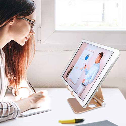 Aduro U-Rise XL Adjustable Aluminum Tablet Stand iPad Holder Foldable Phone Stand Compatible with iPhone iPad Pro 11, 9.7, 10.5 Air Mini 4 3 2, Nexus, Tab, E-Reader (4-12") Gold - color: Gold