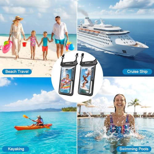 Rynapac Waterproof Phone Pouch Floating, 2 Pack IPX8 Dry Bag [Up to 8.5''] | Touchscreen & Underwater Photography, Adjustable Lanyard, for iPhone 17 16 15 Pro Max, Beach Cruise Essentials 2026 - color: Black & Green