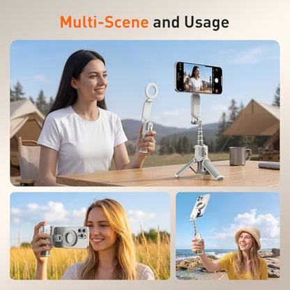 AMAZEAR Phone Camera Grip with Selfie Stick Tripod, Cellphone Accessories for iPhone 16 17 18 Pro Max with Multi-Functional Bluetooth Controller, Comfort Ergonomic Handle Holder, White - color: White