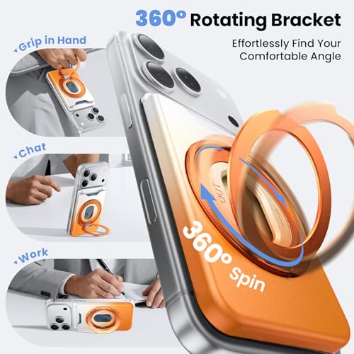 for Magsafe Wallet, 2 Card Holder, With Rotating Stand, Orange - color: Orange