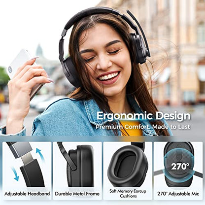 COSMUSIS Trucker Bluetooth Headset, Wireless Headset with Mic for Work - color: Black