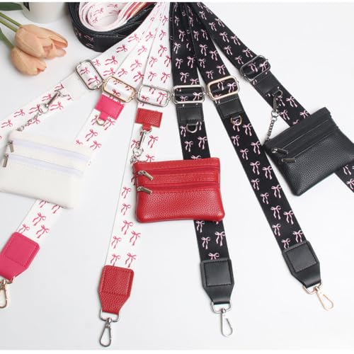 Phone Strap with Zippered Pouch, Clip and Go Strap for Phone with Wallet Crossbody, Adjustable Crossbody Phone Strap-1 - color: Bow Red