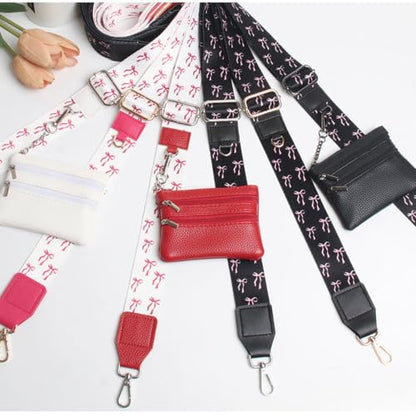 Phone Strap with Zippered Pouch, Clip and Go Strap for Phone with Wallet Crossbody, Adjustable Crossbody Phone Strap-1 - color: Bow White