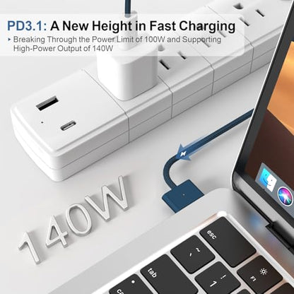 140W USB-C to Magnetic 3 Cable 6.6ft, for MacBook Pro/Air M2-M5, Blue - color: Blue