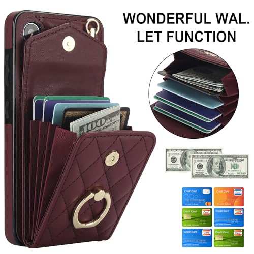Asuwish Phone Case for Samsung Galaxy S24 5G Wallet Cover with Tempered Glass Screen Protector and Crossbody Wrist Strap Ring RFID Blocking Credit Card Holder Cell S 24 24S G5 Women Men Girls Wine Red - color: Red