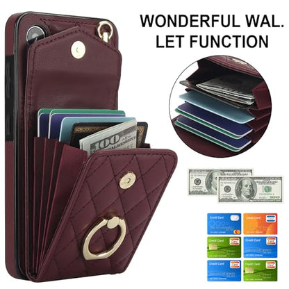 Asuwish Phone Case for Samsung Galaxy S24 5G Wallet Cover with Tempered Glass Screen Protector and Crossbody Wrist Strap Ring RFID Blocking Credit Card Holder Cell S 24 24S G5 Women Men Girls Wine Red - color: Red