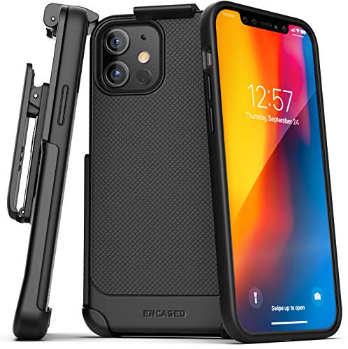 Encased Thin Armor Series Compatible with iPhone 12 Mini Belt Clip Case Slim Grip Cover with Holster - Black - size: iPhone 12 Mini