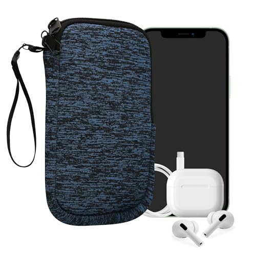 kwmobile Universal Phone Pouch Size L - 6.5" - Neoprene Smartphone Pouch with Zip - Water-Repellent Mobile Phone Case - Sleeve in Deep Ocean/Black - color: Deep Ocean / black, size: L - 6.5"