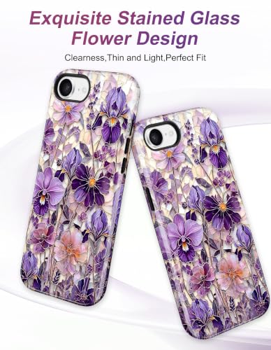Jusy Magnetic Stained Glass Floral Case for iPhone 16e/17e, Iris | Compatible with MagSafe, Cute Aesthetic Flower Design, TPU and PC Protective Shockproof Cover - color: Iris