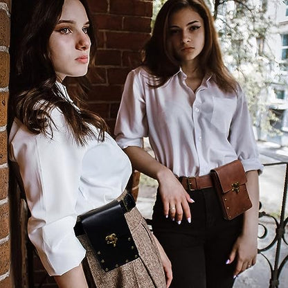 Belt Pouch Waist Bag Fanny Pack Steampunk Phone Holder Medieval Bag Leather Belt Renaissance Cosplay Costume Accessories (3Bottle-Black) - color: 3Bottle-Black