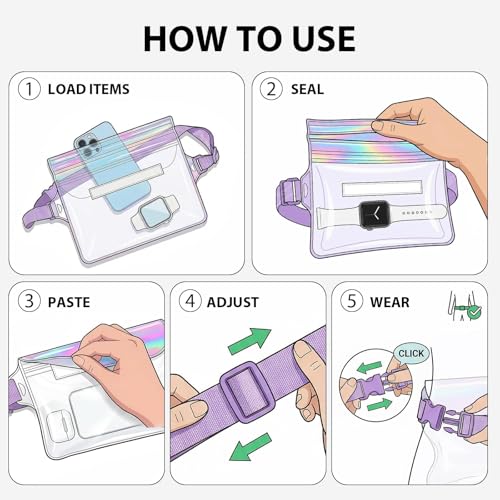 IP68 Waterproof Phone Pouch Case Three-Layer Seal for iPhone 17 16 Pro Max/15/14, IP68 Travel Cellphone Dry Bag Beach Cruise Ship Essential Fanny Pack with Crossbody Lanyard, Iridescent - color: B9- Iridescent Fanny Pack