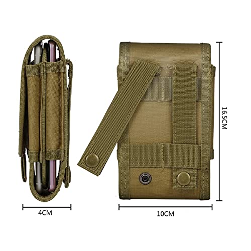 Double Capacity Phone Holster, Tactical Molle Belt Pouch with Flag Patch for iPhone 17 Pro Max/16 Pro Max/16Pro/15ProMax/14 Pro Max/13 Pro Max, Samsung S25, Size Large Extra Stiffness - color: Khaki