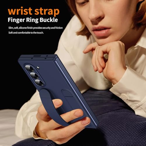 for Samsung Galaxy Z Fold 6 Protect Case with Wristband Stand,Bulit-in Screen & Lens Protection Shockproof Full Body Drop Fall Protection.(Blue) - color: Blue