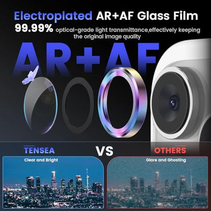 Tensa iPhone 15 Pro/Pro Max Camera Lens Protector, 9H Tempered Glass Screen Cover, Metal Ring for 6.1/6.7 inch iPhone 2023 - color: Colorful