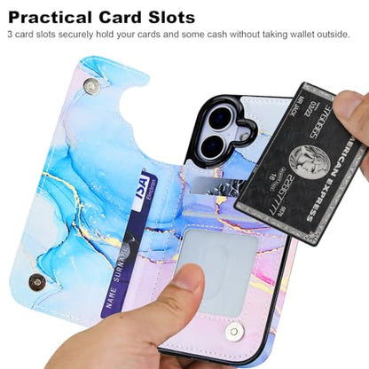 HAOPINSH Wallet Case with Card Holder for Phone 17, Pink Blue Marble Pattern Back Flip Folio PU Leather Kickstand Card Slots Case for Women Girls,Clasp Shockproof Cover 6.3" - color: Pink Blue Marble