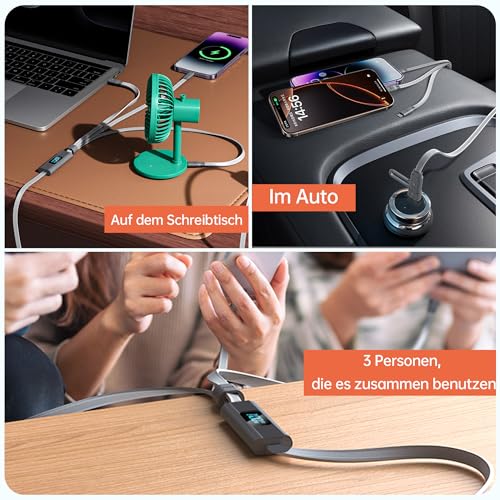 pzoz 100W 3 in 1 Charging Cable with LED Display, USB C Fast Charging