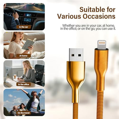 6.6FT Chew Proof USB to Lightning Cable, Pet Proof iPhone Charging Cord, MFi Certified Fast Charging Lightning Cable, Metal Braided iPhone Charger Cable for iPhone 14/13/12/11/XS/XR, Orange