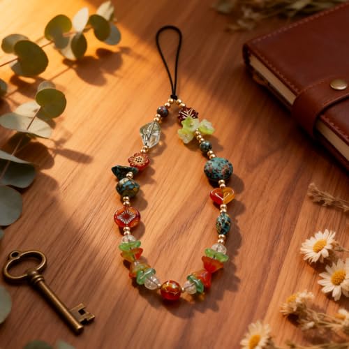 Cute Beaded Camera Wrist Strap for Phone, Digital Camera Charm Lanyard, Pearl Beaded Chain for Bag Keychain Gift - color: Green Stone