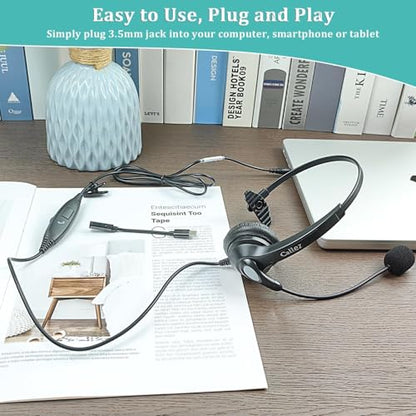Callez 3.5mm Jack Cell Phone Headset with Microphone Noise Cancelling - color: Gray-Monaural