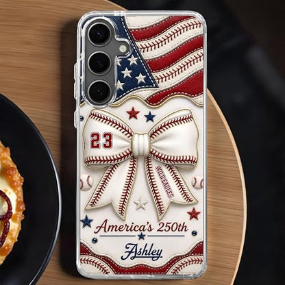 America's Wild Eagles Coquette Bow and Baseball Stitches - Personalized Clear Phone Case Custom Everyday Accessory Meaningful Gift for Loved Ones Unique Gear