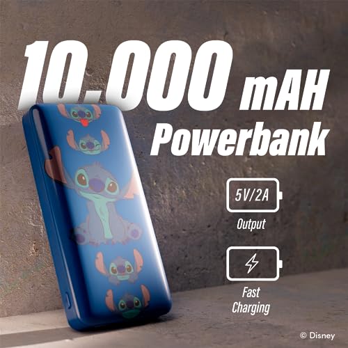 Disney Lilo and Stitch 10,000Mah Power Bank- Universally Compatible Portable Phone Charger Battery Pack w/USB Charging Port- Stitch Gifts for Women, Men, Teens and All Fans of Stitch Stuff - color: Classic Stitch