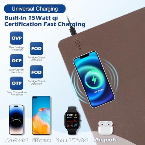 Wireless Charging Desk Mat, Mouse Pad, Brown-L, 32 * 16inch - color: Brown-l, size: 32" x 16"