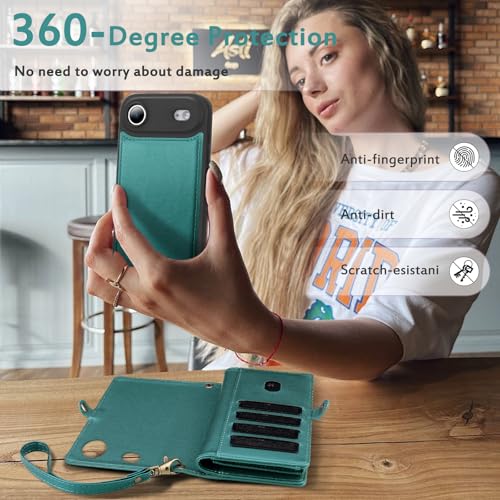 for Wallet Case Compatible with iPhone 17 Air,Multi-Function Detachable 2 in 1 Magnetic iPhone 17 Air Case Wallet,Flip Strap Zipper Card Holder Phone Case with Shoulder Straps (Green) - color: Green, size: iPhone 17Air