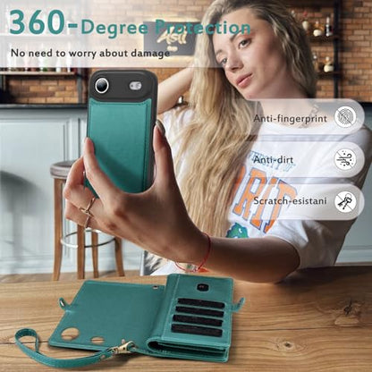 for Wallet Case Compatible with iPhone 17 Air,Multi-Function Detachable 2 in 1 Magnetic iPhone 17 Air Case Wallet,Flip Strap Zipper Card Holder Phone Case with Shoulder Straps (Green) - color: Green, size: iPhone 17Air