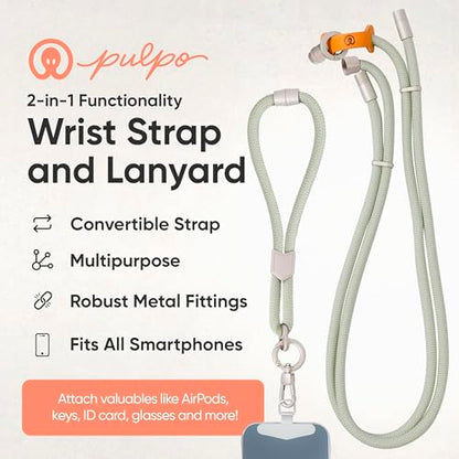 Pulpo 2 in 1 Anti Theft Phone Lanyard and Wrist Strap for iPhone and Android, Adjustable Cell Phone Leash and Universal Tether, Hands Free Strap for Travel Running and Everyday Use, Sage - color: Sage