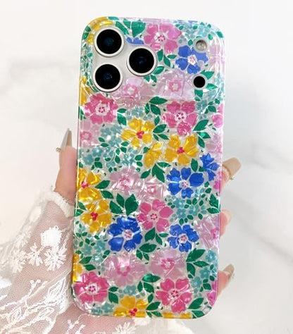 Qokey for iPhone 17 Pro Max Case 6.9" - Glitter Pearly Pastel Flowers Seashell for Women, Soft Bumper Lightweight Slim Fit TPU Non-Yellowing Shockproof Phone Cover, Powder Blue Floral - color: Pastel