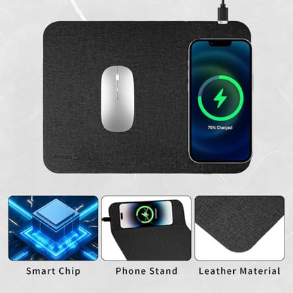Fast Wireless Charging Mouse Pad 15W, Office Desk Pad with Ultra-Smooth Surface Non-Slip Rubber Base, Waterproof Mousepad for Computers/Office/Work/Home/Pad for iPhone Samsung (Black) - color: Black