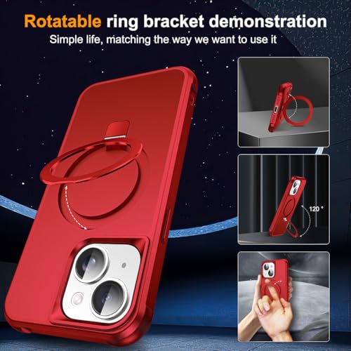 SKYLMW Compatible with iPhone 15 Case with Stand,Red | iPhone 15 Phone Case 6.1",Magnetic Ring Stand,Compatible with MagSafe,Military-Grade Protection,Great Grip Feeling - color: Red, size: Iphone 15