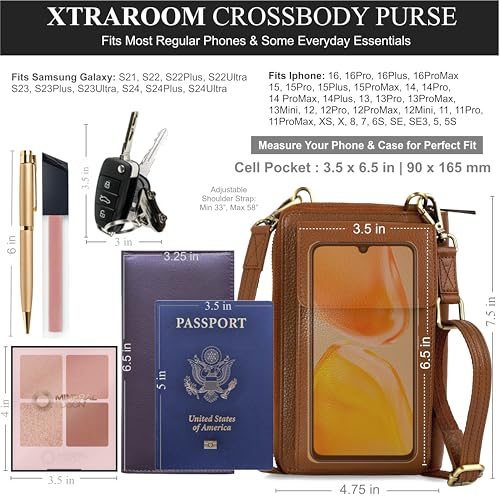 BULL GUARD Crossbody Bag for Women, Leather Phone Wallet Purse with Adjustable Anti Theft Strap & RFID Blocking 12 Card Slots - color: Xtraroom in Rich Mocha Brown