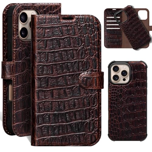 Leather Case Compatible with iPhone 16 Pro Max Wallet 6.9" | Genuine Leather 2-in-1 Magnetic Detachable Shockproof,Flip Folio Cover with Card Slot,Wireless Charging RFID Blocking - color: Brownness, size: 16 Pro Max