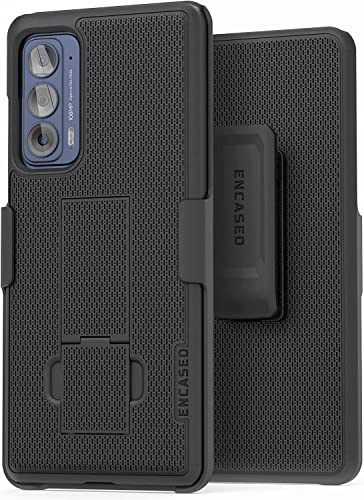 Encased DuraClip for Motorola Edge 5G UW Case / 2021 Moto Edge Belt Clip Holster with Kickstand (Rubberized Grip Finish) - Black