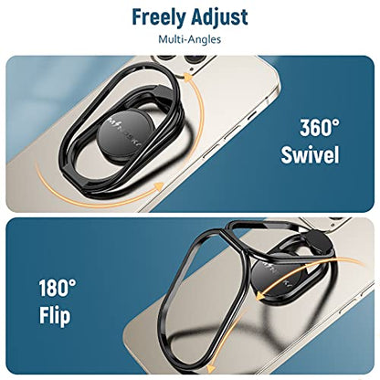 Phone Ring Holder Finger Kickstand 360°Rotation Cellphone Back Grip Foldable Cell Phone Stand for Desk Compatible with iPhone iPad Smartphones Tablets (Black) - color: Black