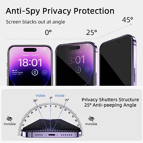 Ruwa Privacy Screen Protector for iPhone 14 Pro Max [3-Pack] [6.7 Inch] Display Tempered Glass Film with Easy Installation Alignment Frame, 9H Hardness, Scratch Resistant, Case Friendly, Full Coverage - size: for iPhone 14 Pro Max-6.7 inch 3-Pack