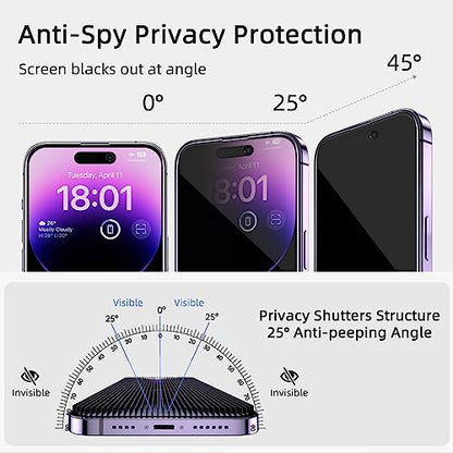 Ruwa Privacy Screen Protector for iPhone 14 Pro Max [3-Pack] [6.7 Inch] Display Tempered Glass Film with Easy Installation Alignment Frame, 9H Hardness, Scratch Resistant, Case Friendly, Full Coverage - size: for iPhone 14 Pro Max-6.7 inch 3-Pack