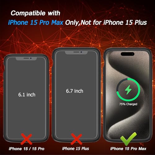 Battery Case for iPhone 15 Pro Max, [12000mAh] Enhanced Portable Protective Qi Wireless Charger Case Battery Pack with CarPlay Wireless Charging Case Compatible for iPhone 15 Pro Max (6.7 inch)-Black - size: iPhone 15 Pro Max