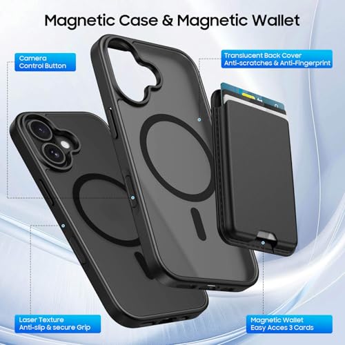 Magnetic for iPhone 16 Plus Wallet Case with Card Holder Black | Compatible with MagSafe, Shockproof Phone Cover with Detachable RFID Blocking Card Slot, Black - color: Black, size: iPhone 16 Plus