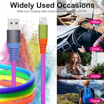 6.6ft Rainbow Gradual Braided Lightning Cable, USB A to Lightning Charging Cable for iPhone 14/13/12/11/XS/XR/X/8/7/6/5/SE/iPad/Air/Mini/iPod - size: 6.6FT